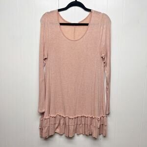 Easal Blush Pink Ruffle Hem Women's Long Sleeve Shift Dress Size Small